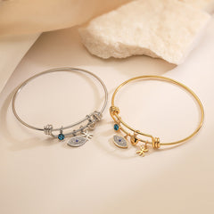 Gold Silver Evil Eye Cubic Zirconia Copper Bracelet For Women