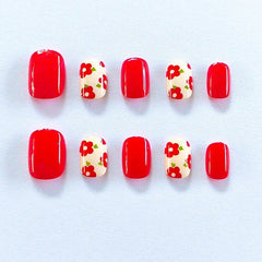 Flower Red Yellow Finger Nail Pack Of 10 + Extra 14 For Women