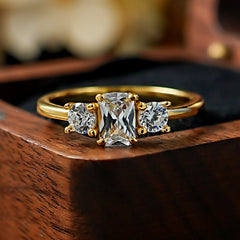 Gold Trilogy Cubic Zirconia Copper Adjustable Ring For Women