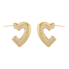 Designer Heart Gold CZ Anti Tarnish Copper Stud Earrings For Women