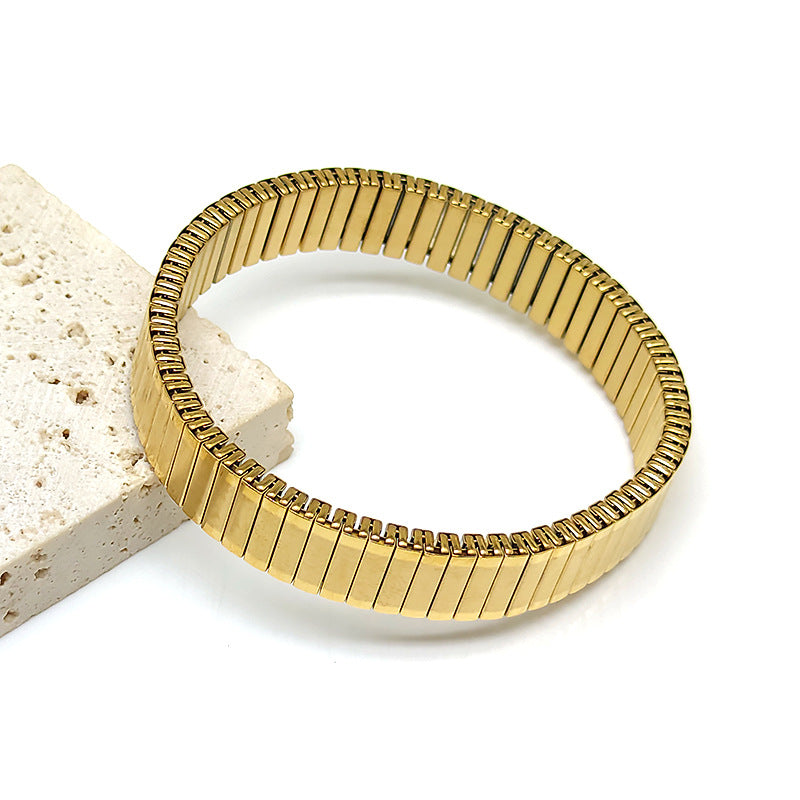 Black Stackable Stainless Steel Anti Tarnish Adjustable Watch Stripe Elastic Bracelet For Women