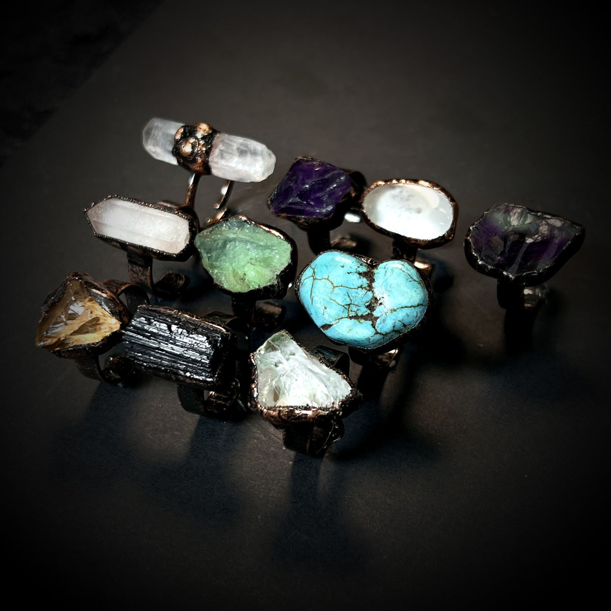 Rows Tone Black Gemstone Crystal Adjustable Ring For Women