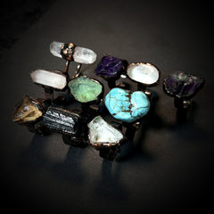 Rows Tone Black Gemstone Crystal Adjustable Ring For Women