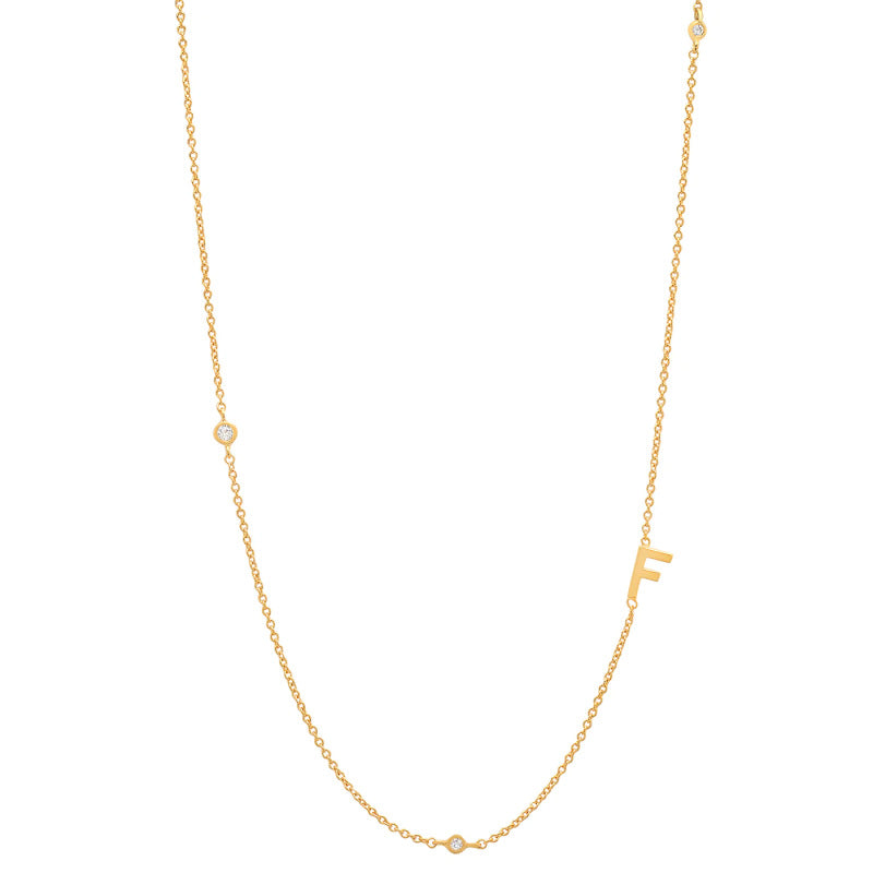 Initial Alphabets Letters 18K Gold Cubic Zirconia Stainless Steel Anti Tarnish Necklace For Women