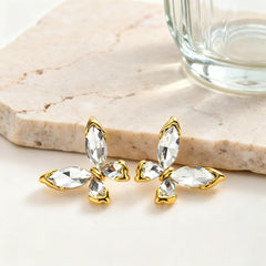 Butterfly With Marquise Cut Gold Anti Tarnish Copper Stud Earrings