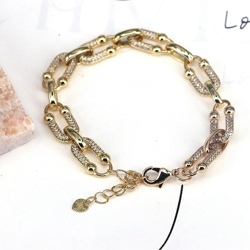 Gold Link Chain Bracelet With Crystal Accents For Women
