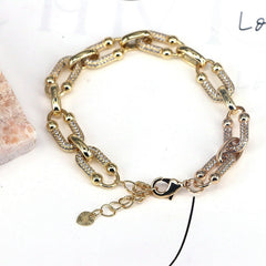 Gold Link Chain Bracelet With Crystal Accents For Women