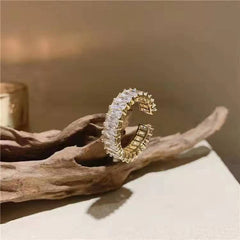 Baguette Cubic Zirconia 18K Gold Silver Anti Tarnish Adjustable Band Ring For Women