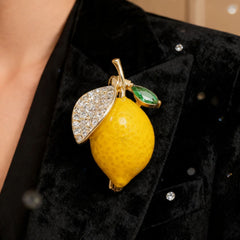 Yellow Lemon Gold Cubic Zirconia Copper Anti Tarnish Brooch For Women