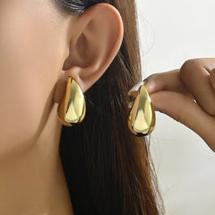 Drop Shape Gold Plain Anti Tarnish Copper Stud Earrings