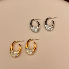 Oval Two Tone 18K Gold Silver Cubic Zirconia Hoop Earring For Women