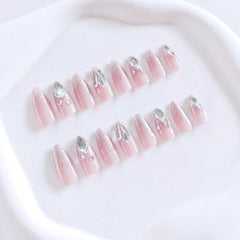 Sparkle White Cubic Zirconia Baby Pink Finger Nail Pack Of 10+Extra 14 For Women