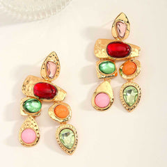 Multi Color Gold Plated Cubic Zirconia Dangler Earrings