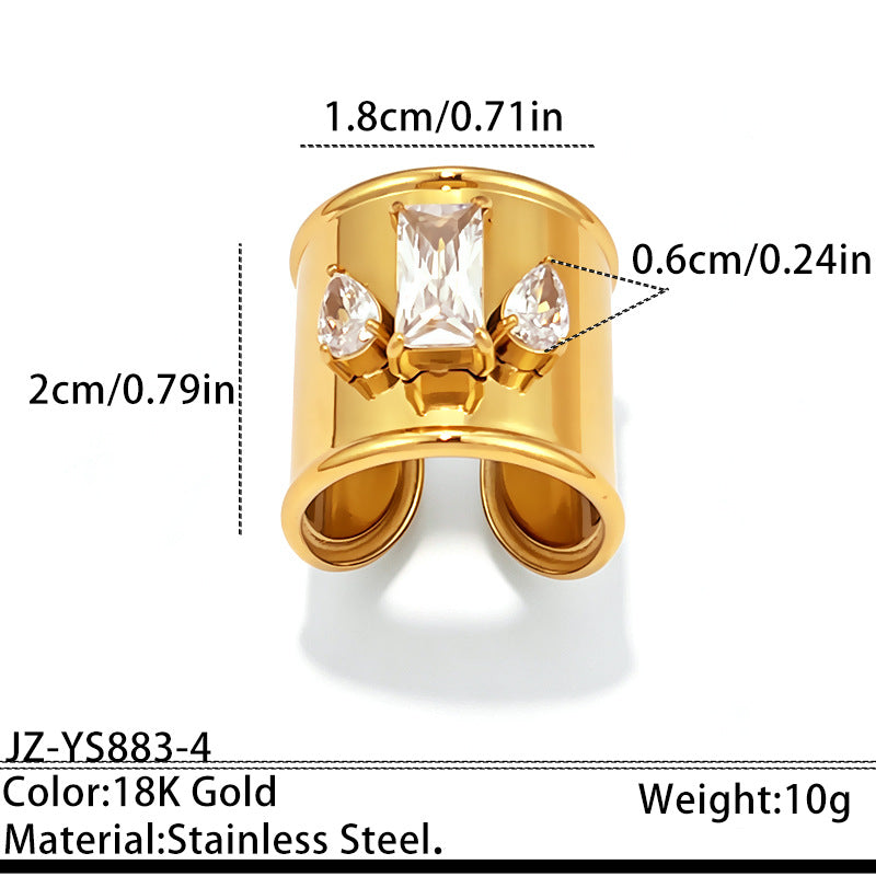 Designer Wide Band Gold Plated CZ Stainless Steel Anti Tarnish Fancy Ring