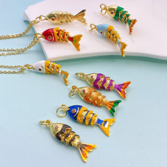 Multi Color Fish Gold Plated Enamel Copper Pendant Chain Women