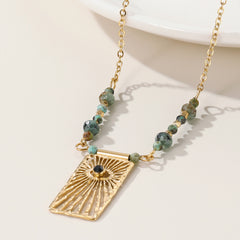 Designer Green Beads Gold Plated Sunburst Stainless Steel Necklace