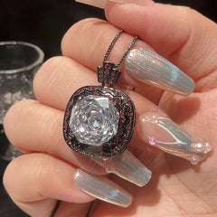 Geometric shape Black Maroon Red Anti Tarnish Pendant Ring Set For Women