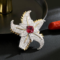 Pink Gold Starfish Cubic Zirconia Copper Anti Tarnish Brooch For Women