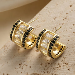 Designer Chunky Huggie Hoop Gold Plated CZ Crystal Copper Earrings