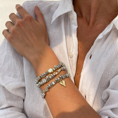Layered Heart Gold Silver Plated Beads Alloy Bracelet For Women