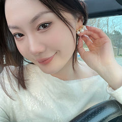 White Modern Arc Style Gold Pearl Anti Tarnish Copper Stud Earrings