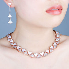 Modern White Shell Rose Gold Plated CZ Copper Necklace Earring Set