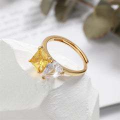 Drop Square solitaire Yellow 18k Gold Anti Tarnish Free Size Ring For Women