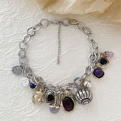 Heart 18K Gold Silver Pearl Quartz Chunky Charm Necklace Chain For Women