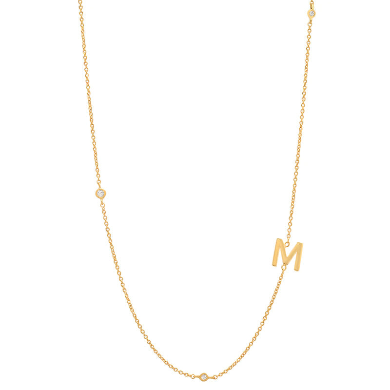 Initial Alphabets Letters 18K Gold Cubic Zirconia Stainless Steel Anti Tarnish Necklace For Women