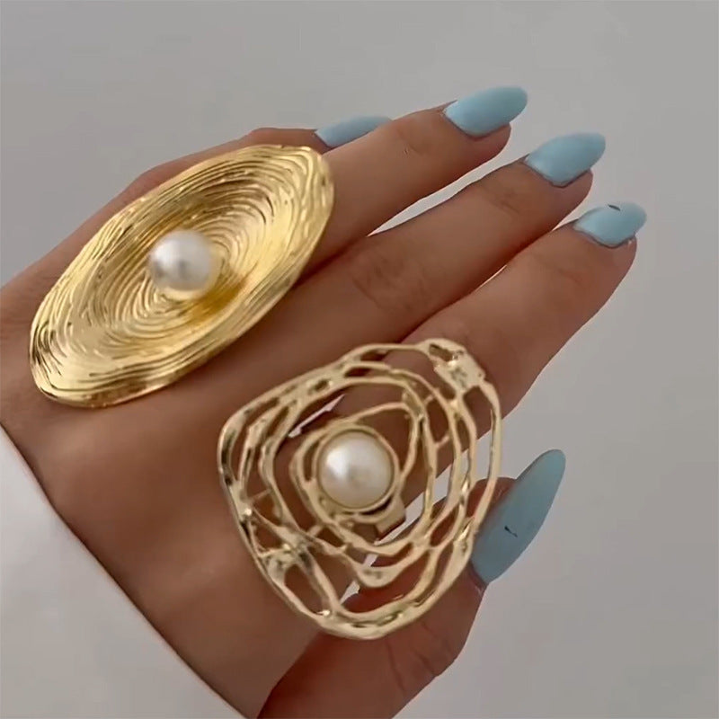 Filigree Pearl 18K Gold Plated Anti Tarnish Free Size Ring For Women
