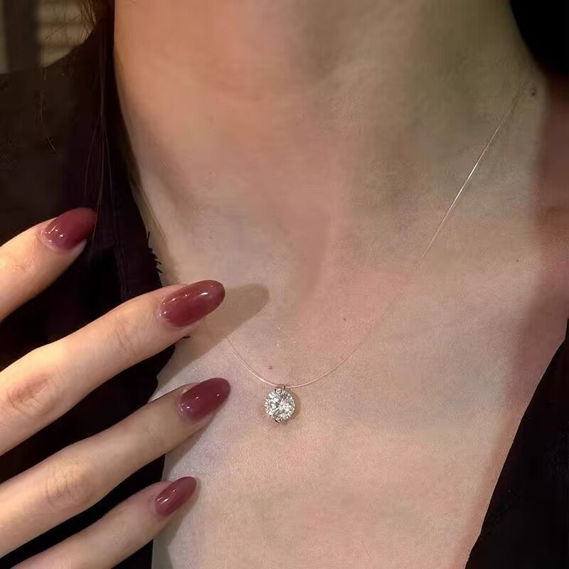 Round Solitaire Cubic Zirconia Anti Tarnish Necklace Pendant Chain For Women