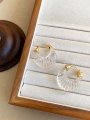 Elegant Gold Plated Transparent Resin Sculptural Fan Copper Hoop Earrings