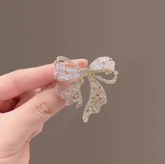 Gold Bow Cubic Zirconia Copper Anti Tarnish Brooch For Women