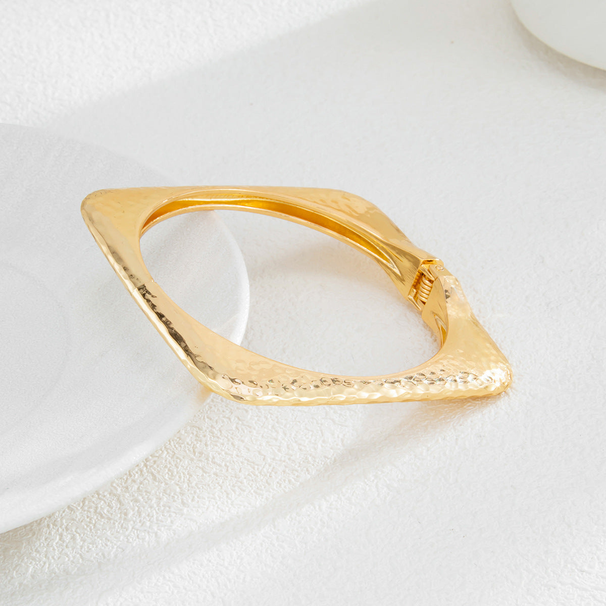 Beaten Finish Square Round 18K Gold Silver Openable Kada Bracelet For Women