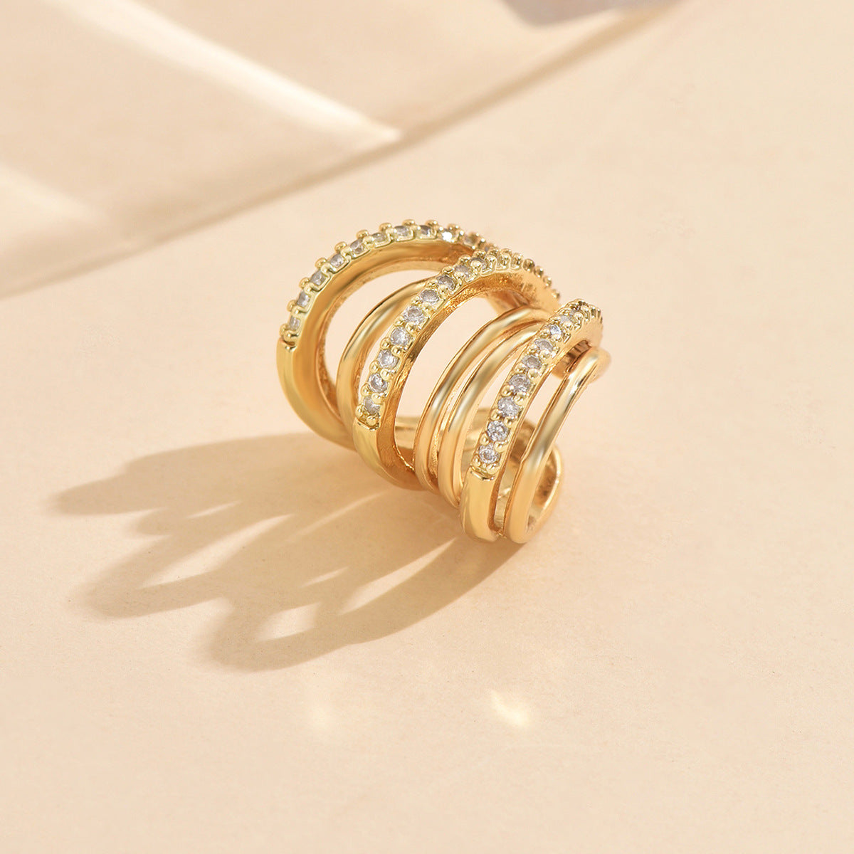 Multi Layer Gold Silver Plated White CZ Copper Single Ear Cuff Earrings