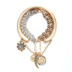 Designer Dual Tone Charm Gold Silver Plated Beads Bracelet For Women