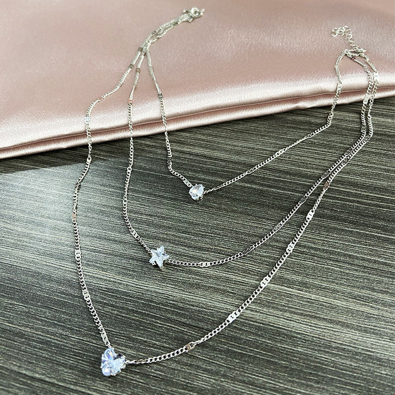 Drop Star Heart Solitaire Gold Anti Tarnish Layer Necklace Chain
