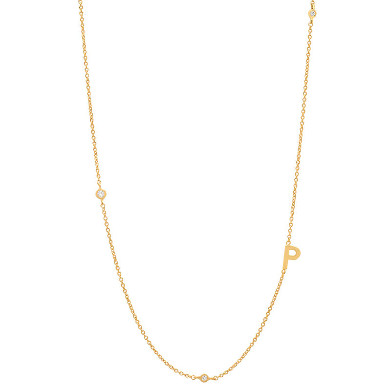 Initial Alphabets Letters 18K Gold Cubic Zirconia Stainless Steel Anti Tarnish Necklace For Women