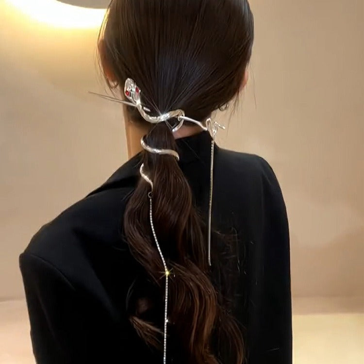 Luxury Snake Design Silver Plated Rhinestone Hair Accessories For Women