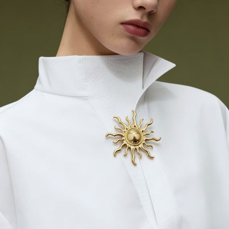 Gold Silver Vintage Sun Rays Plated Plain Alloy Brooch For Women