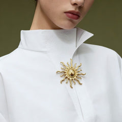Gold Silver Vintage Sun Rays Plated Plain Alloy Brooch For Women