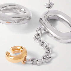 Modern Dual Tone Chain Link Gold Silver Plated Copper Ear Cuff Earrings