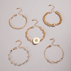 Evil Eye White 18K Gold Enamel Pearl Cubic Zirconia  Bracelet Pack Of 5 for Women