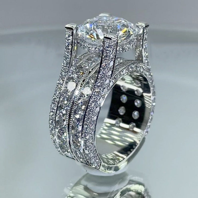 Luxury Triple Band Silver Plated CZ Copper Anti Tarnish Solitaire Ring