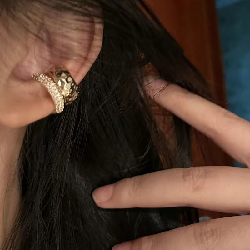 Gold Silver Double Band Cubic Zirconia Copper Ear Cuff Earrings Women
