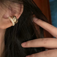 Gold Silver Double Band Cubic Zirconia Copper Ear Cuff Earrings Women