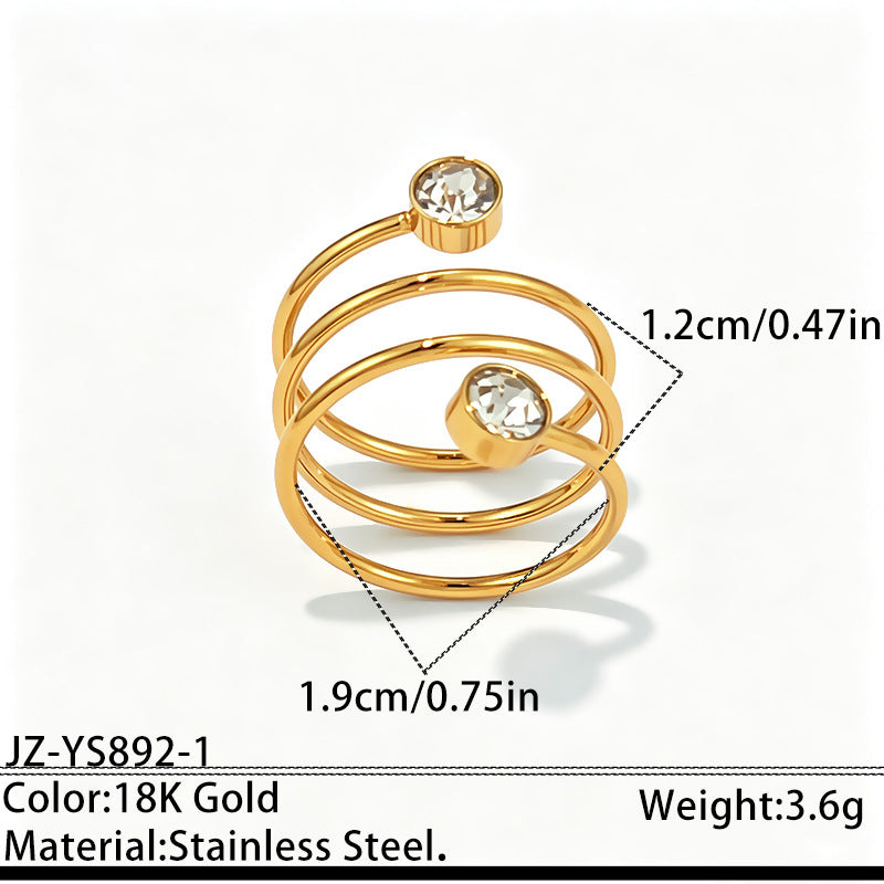 Designer Multi-Layer Gold Plated CZ Crystal Stainless Steel Fancy Ring