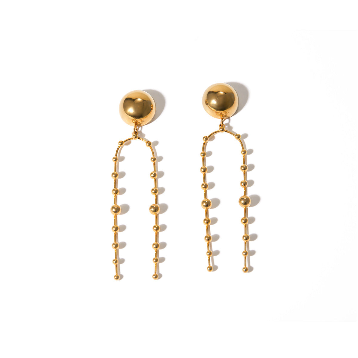 18K Gold Anti Tarnish Stainless Steel Ball Layer Tassel Dangler Earrings For Women