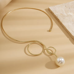 Bow Pearl 18K Gold Hasli Choker Necklace For Women