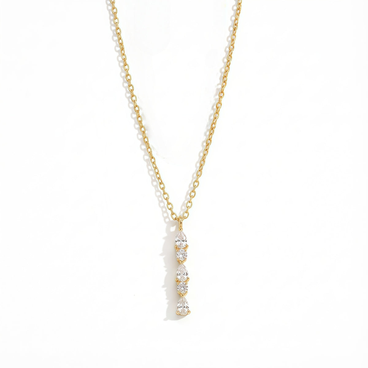 Stylish Teardrop & Heart Stone Gold CZ Anti Tarnish Copper Necklace